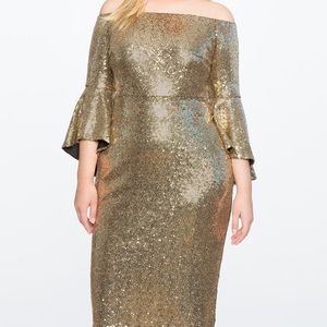 Eloquii off the shoulder gold sequin dress- size 22